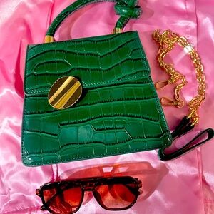Small Green Crocodile Print Purse Bag